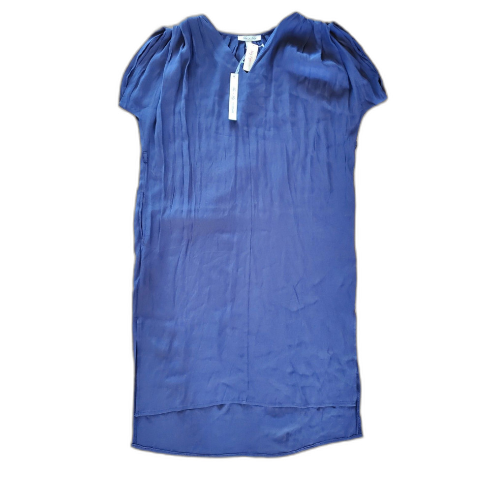 She+Sky Navy Cap Sleeve Hi-Lo Lightweight Dress Breezy S New